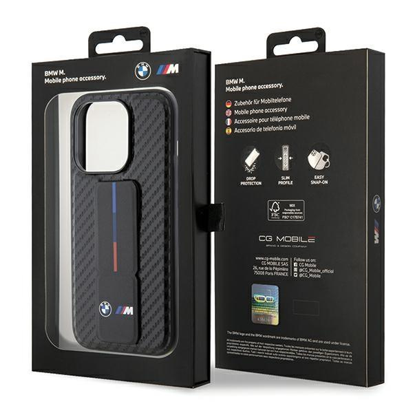BMW Grip Stand Smooth & Carbon case for iPhone 15 Pro Max - black