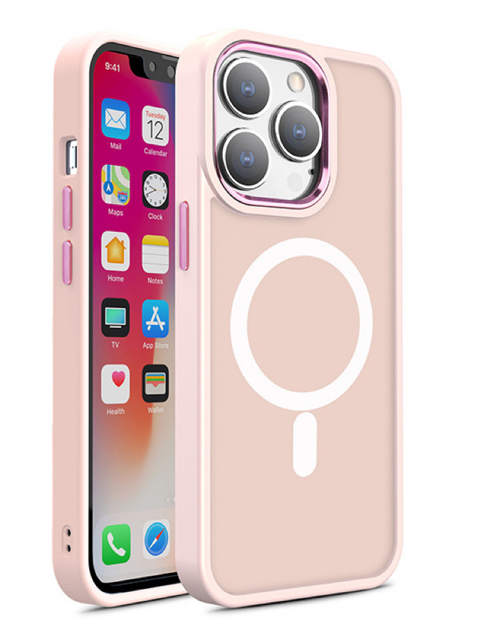 Magnetische, farblich matte Hülle für iPhone 15 Pro Max – Rosa